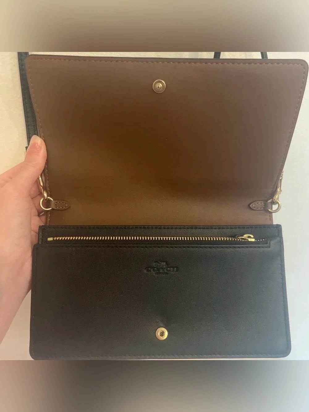 Coach Brown Signature Canvas Crossbody with Black Strap